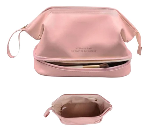 Neceser Cosmetiquera De Viaje Impermeable Doble Capa Rosa Lisa