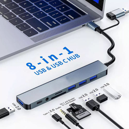 Mz Adaptador Usb C Hub Tipo C 8 Em 1 Mz, Multiporta, Usb 3.0