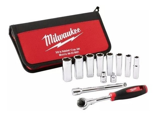 Juego De Dados Metricos 12 Pzs Mm 3/8 Milwaukee 48-22-9001