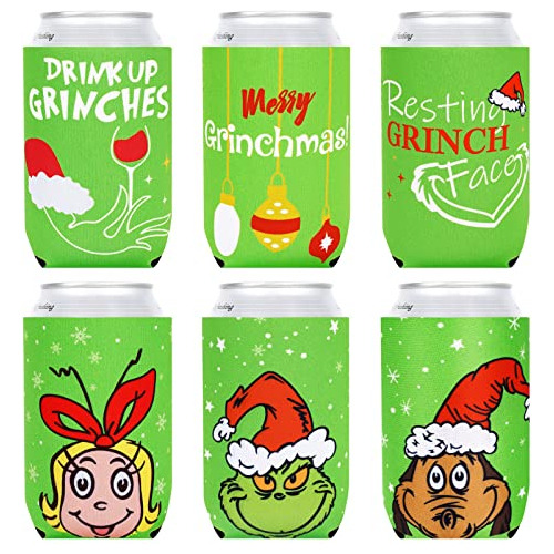 12 Fundas Latas De Navidad Rojas Y Verdes Personajes De...