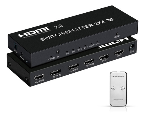 Divisor De Interruptor Hdmi 4k 60hz 2 En 4 Salidas Con Contr