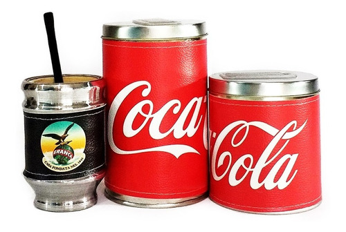 Imagen 1 de 3 de Combo Mate Madera Yerbera Azucarera Latas Fernet 2