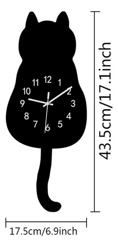 Cartoon Cat Wall Hanging Clock 175x435cm Decoración Negro