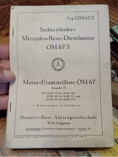  Catalogo Antiguo Motor Mercedes Benz 6 Cilindros Om 67
