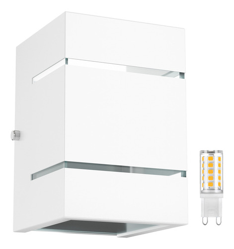 Arandela Externa Luminária 2 Frisos 2 Fachos Cor Branco Alumínio Mf115 + Led G9 Branco Frio 5w Mega Forte Iluminação