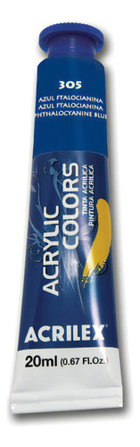 Tinta Acrílica Acrilex 20ml - Acrylic Colors - Tela E Outros Cor 305 - Azul Ftalocianina