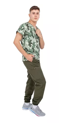 Pantalón Quirúrgico Hombre Tipo Jogger Camuflaje Verde