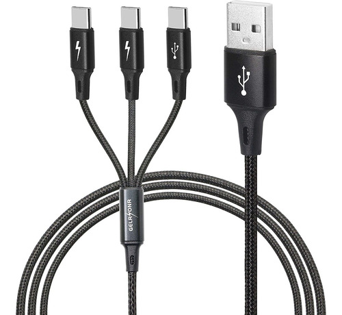 Cable Divisor 3 En 1 Usb C 4 Pies Negro