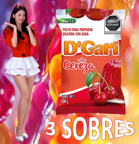 Dgari® 3 Gelatinas De Agua Varios Sabores Rinde 1 Litro Wow