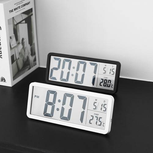 Branco - Relógio De Parede Lcd Minimalista Com Temperatura