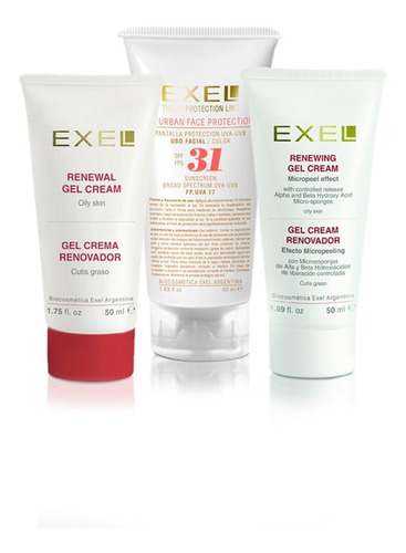 Kit Facial Cremas Micropeeling Exel Cuidado Piel Grasa