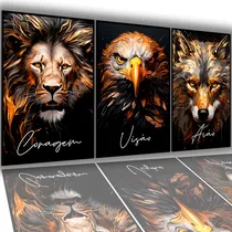 Comprar Quadros Decorativos Gold Leao Aguia Lobo Sala Quarto Hall Hd