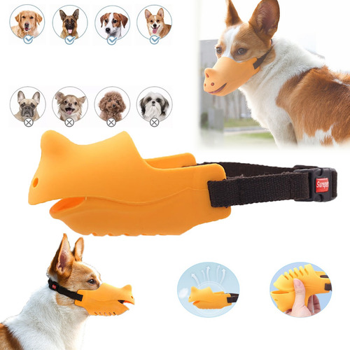 Bozal Para Perro Con Boquilla Ajustable, Silicona Pura Amarillo-l