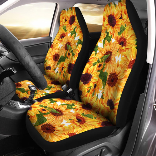 Bulopur Yellow Sunflowers Flower Car Front Seat Cover Set De