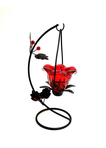 Imagen 2 de 2 de Candelabro Hierro Negro Con Tulipa Vidrio Para Centro Mesa