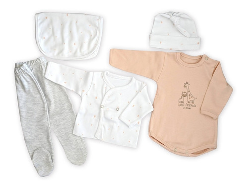 Imagen 1 de 2 de Ajuar 5 Piezas Body Pantalón Gorro Manta Saquito Algodón