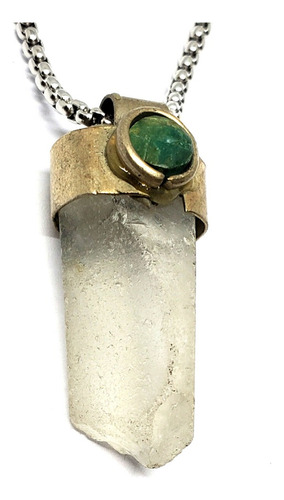 Collar Amuleto Cuarzo Con Turmalina Verde