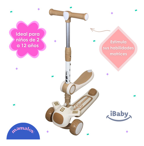 Scooter 2 En 1 Con Asiento Y Música Ibaby Cullinam 2-12 Años