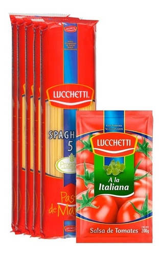 Pack 5 Spaghetti N° 5 Lucchetti 400gr + 1 Italiana 200gr