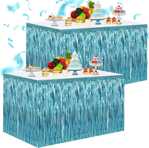 2 Paquetes De Falda De Mesa Con Flecos De Papel De Aluminio