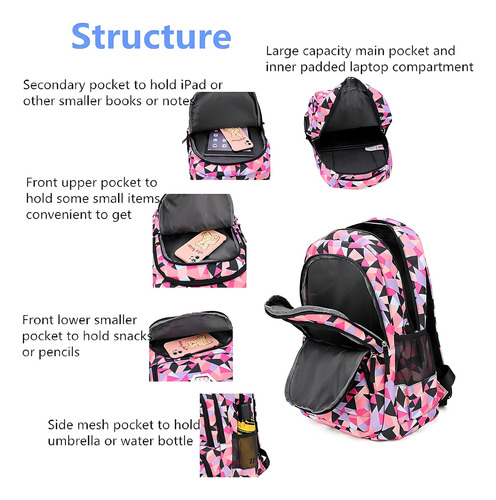 Mochila Escolar Para Ninas Geometric Print Color Rosa