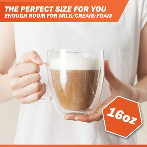 Tazas De Café Grandes De Doble Pared 16 Oz - Juego De 2 T...