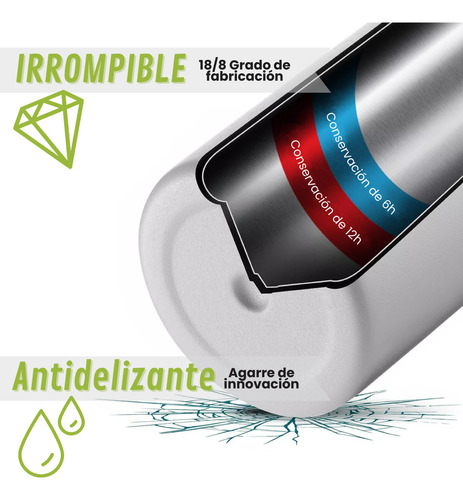 Vasos SIPX™ con triple aislamiento: vaso delgado y moderno de 532 ml con tapa. El vaso térmico mantiene la temperatura caliente durante 12 horas. Vaso de acero inoxidable de material sostenible.