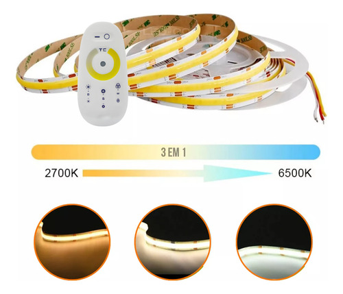 Fita Led Cob Cct 608 Led 28w/m + Controladora Dimmer