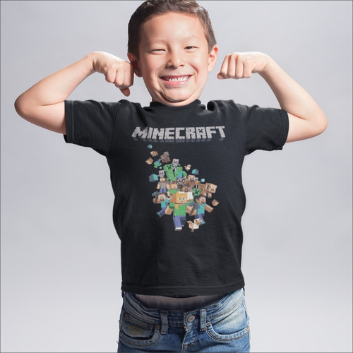 Remera Negra Para Niños Estampada De Minecraft