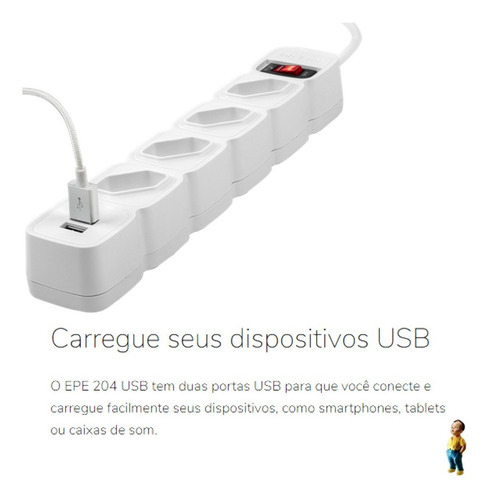 Imagem 2 de 4 de Epe 204 Usb Protetor Eletrônico 4 Tomadas 2 P/usb Intelbras