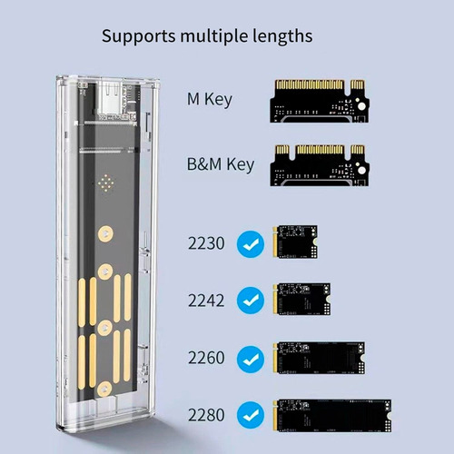 Cofre Ssd M.2 Usb C A Usb 3.1 Case Pcie Nvme 10gbp Acrílico