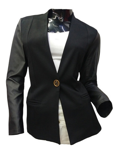 Imagen 3 de 6 de Saco Blazer Mujer Casual Formal Magas Vinil Dama Con Boton