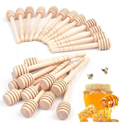 A 50 Piezas Cucharas Mieleras Madera Miel Agitad Palitos 10