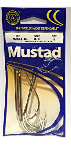 Anzuelo Mustad 8/0 Nikel Ojal Para Dorado X 6 Unid Mod 92611