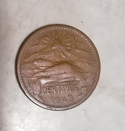 Moneda 20 Centavos Pirámide 1943 Primera Acuñación 