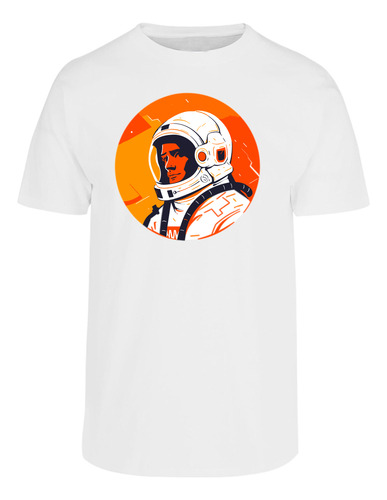 Playera Hombre Estampada Astronauta Atardecer Naranja