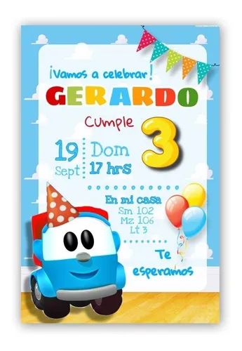 comprar Invitación Digital Y Para Imprimir De Leo El Camión