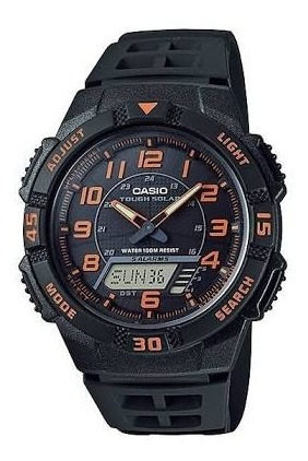 Reloj Casio Modelo Aqs-800 Negro Con Naranja