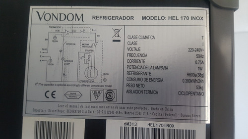 Heladera Cíclica 335 Lts Vondom