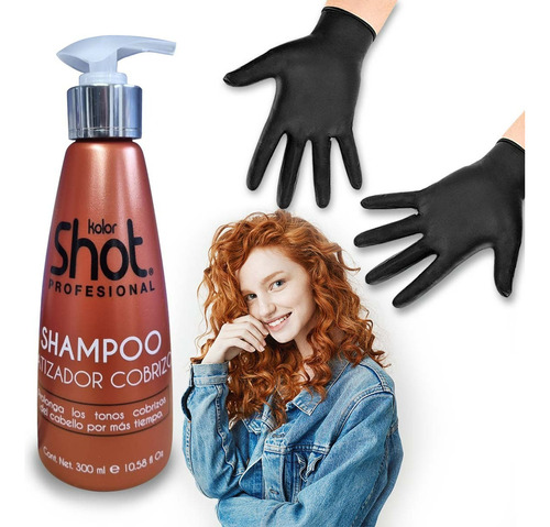  Shampoo Matizador Cabello Cobre Kolor Shot + Par De Guantes