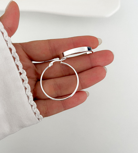 Aros Argollas Tipo Cinta Anchas Clasicas 3,3 Cm Acero Blanco
