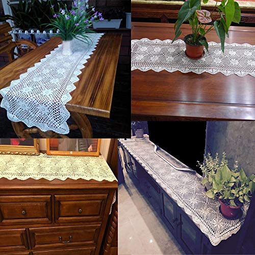 Kepswet 14x48 Pulgadas Beige Algodón Crochet Encaje Camino D