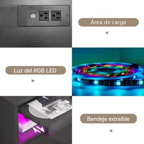 Mesita De Noche Moderna Con Carga, Lámpara Y Cajón Mdf Gris