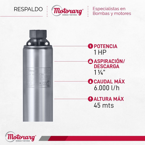 Imagen 3 de 12 de Bomba Sumergible De Pozo Motorarg 4pack100 30 Mts Cable 1 Hp