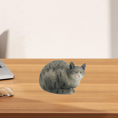 Modelo De Gato Figura Realista Estatua Negro Gris 7x4x4.8cm