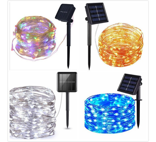 Paquete 4 Luces Led De Alambre De Cobre Con Energía Solar