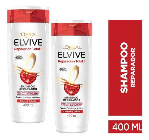 Shampoo Elvive Reparació Total 5 Cabello Dañado 400ml Kit X2