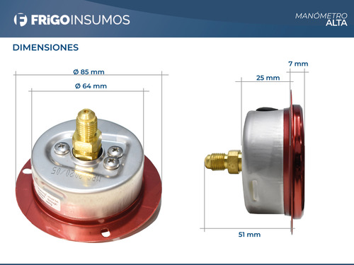 Manometro Alta 550 Psi Refrigeración Con Glicerina