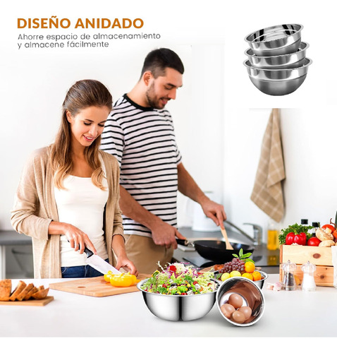 Set 3 Pzs Tazon Bowl 30cm Ensaladera Acero Inoxidable Cocina