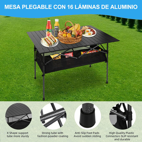 Mesa Plegable Camping Portátil De Jardin Exterior Ajustable Negro
